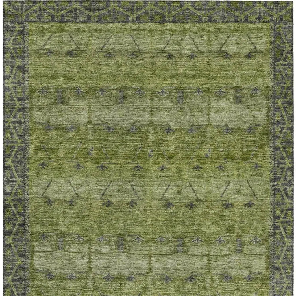 9' X 12' Olive Green And Green Tribal Washable Indoor Outdoor Area Rug Homeroots Outdoor