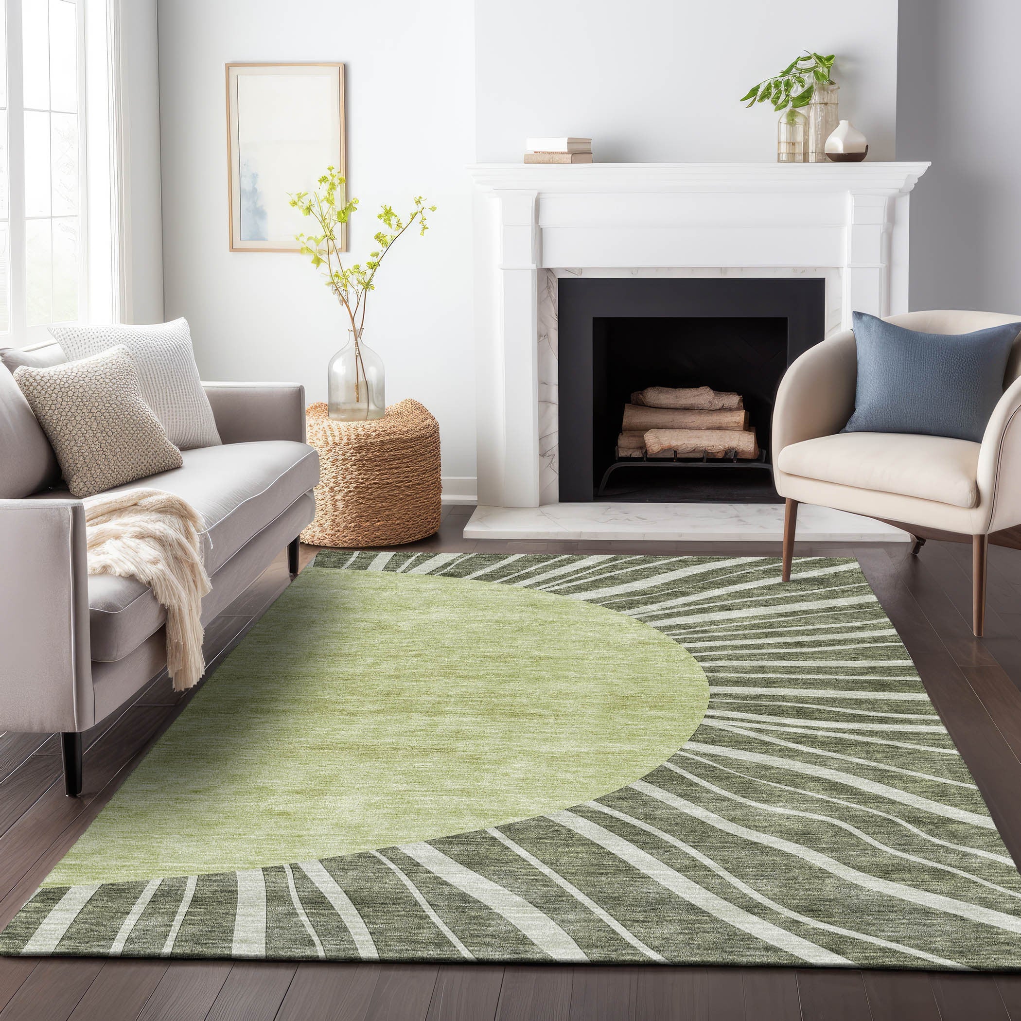 9' X 12' Olive Green And Ivory Abstract Washable Area Rug With UV Protection Homeroots Home Decor