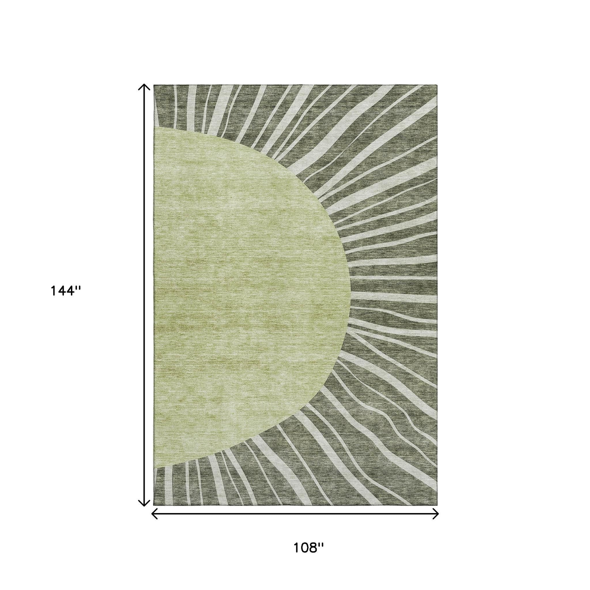 9' X 12' Olive Green And Ivory Abstract Washable Area Rug With UV Protection Homeroots Home Decor