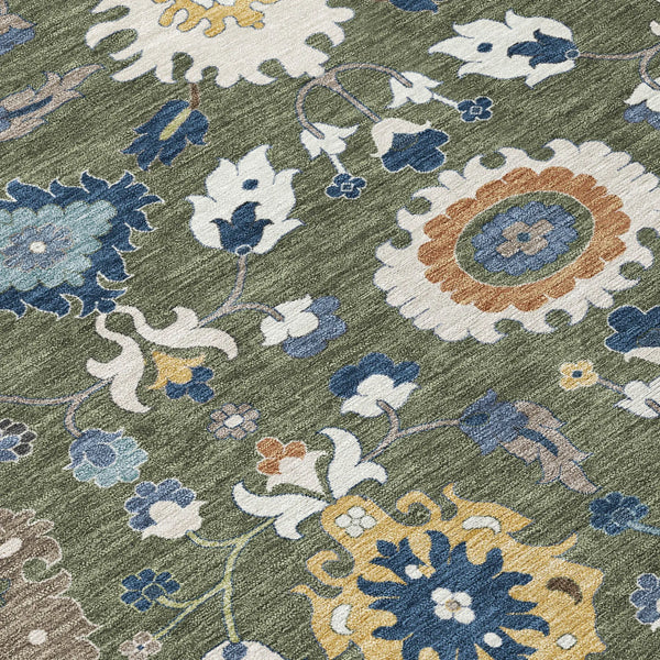 9' X 12' Olive Green And Ivory Floral Medallion Washable Indoor Outdoor Area Rug Homeroots Outdoor