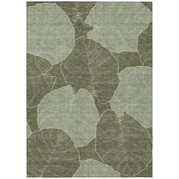9' X 12' Olive Green And Ivory Floral Washable Indoor Outdoor Area Rug Homeroots Outdoor