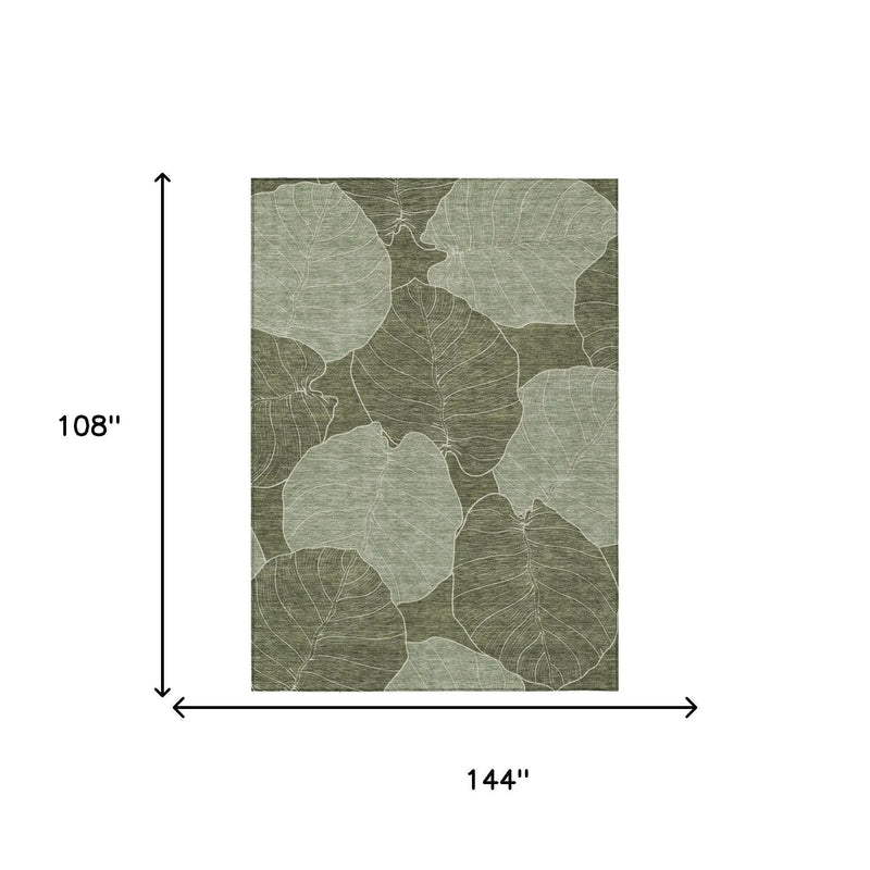 9' X 12' Olive Green And Ivory Floral Washable Indoor Outdoor Area Rug Homeroots Outdoor