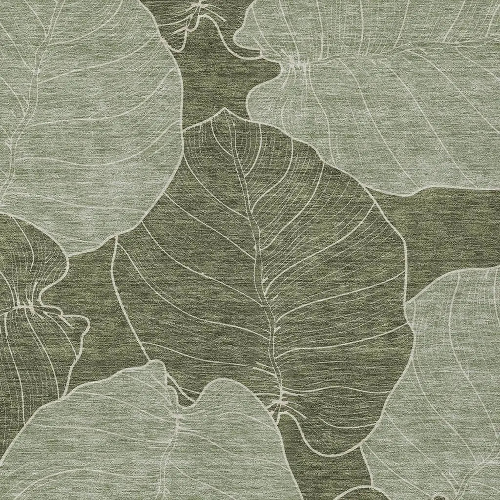 9' X 12' Olive Green And Ivory Floral Washable Indoor Outdoor Area Rug Homeroots Outdoor
