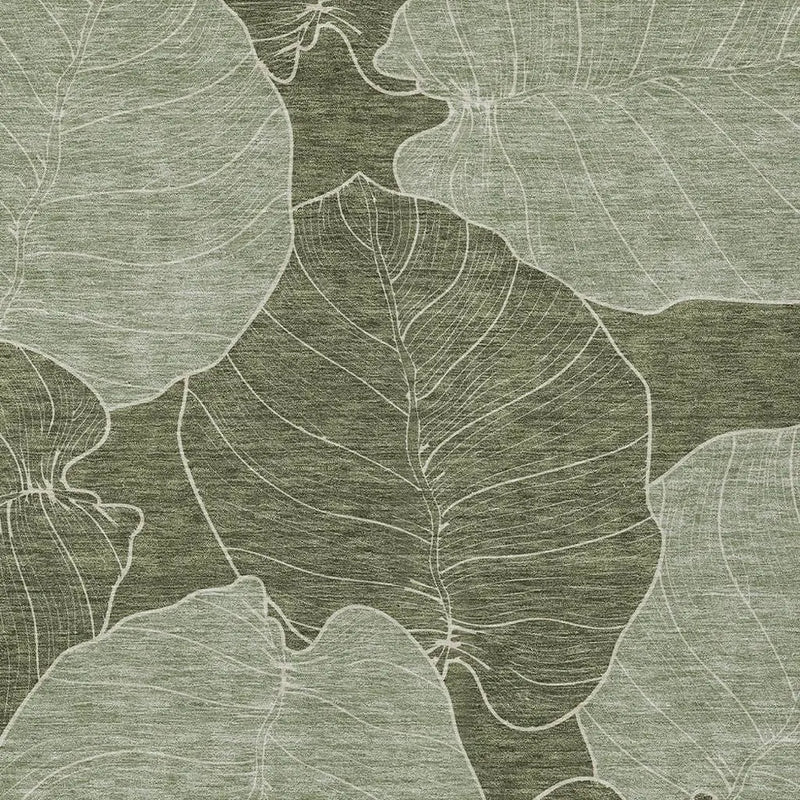 9' X 12' Olive Green And Ivory Floral Washable Indoor Outdoor Area Rug Homeroots Outdoor