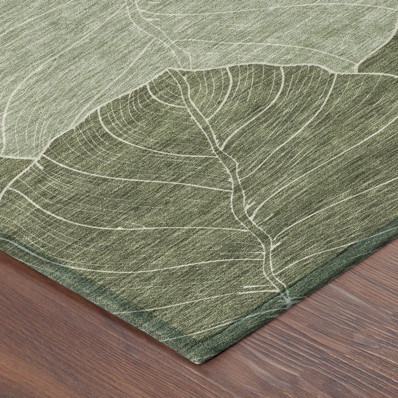 9' X 12' Olive Green And Ivory Floral Washable Indoor Outdoor Area Rug Homeroots Outdoor