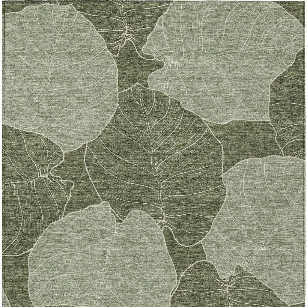 9' X 12' Olive Green And Ivory Floral Washable Indoor Outdoor Area Rug Homeroots Outdoor