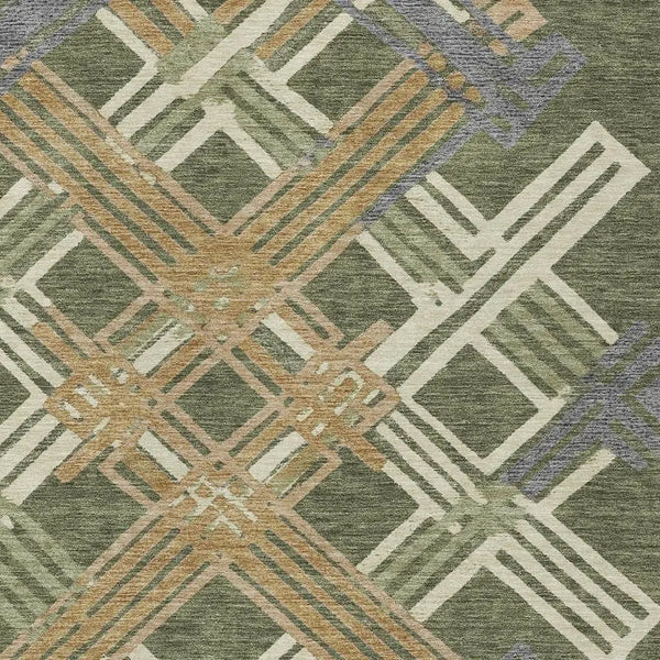 9' X 12' Olive Green And Ivory Geometric Washable Indoor Outdoor Area Rug Homeroots Outdoor