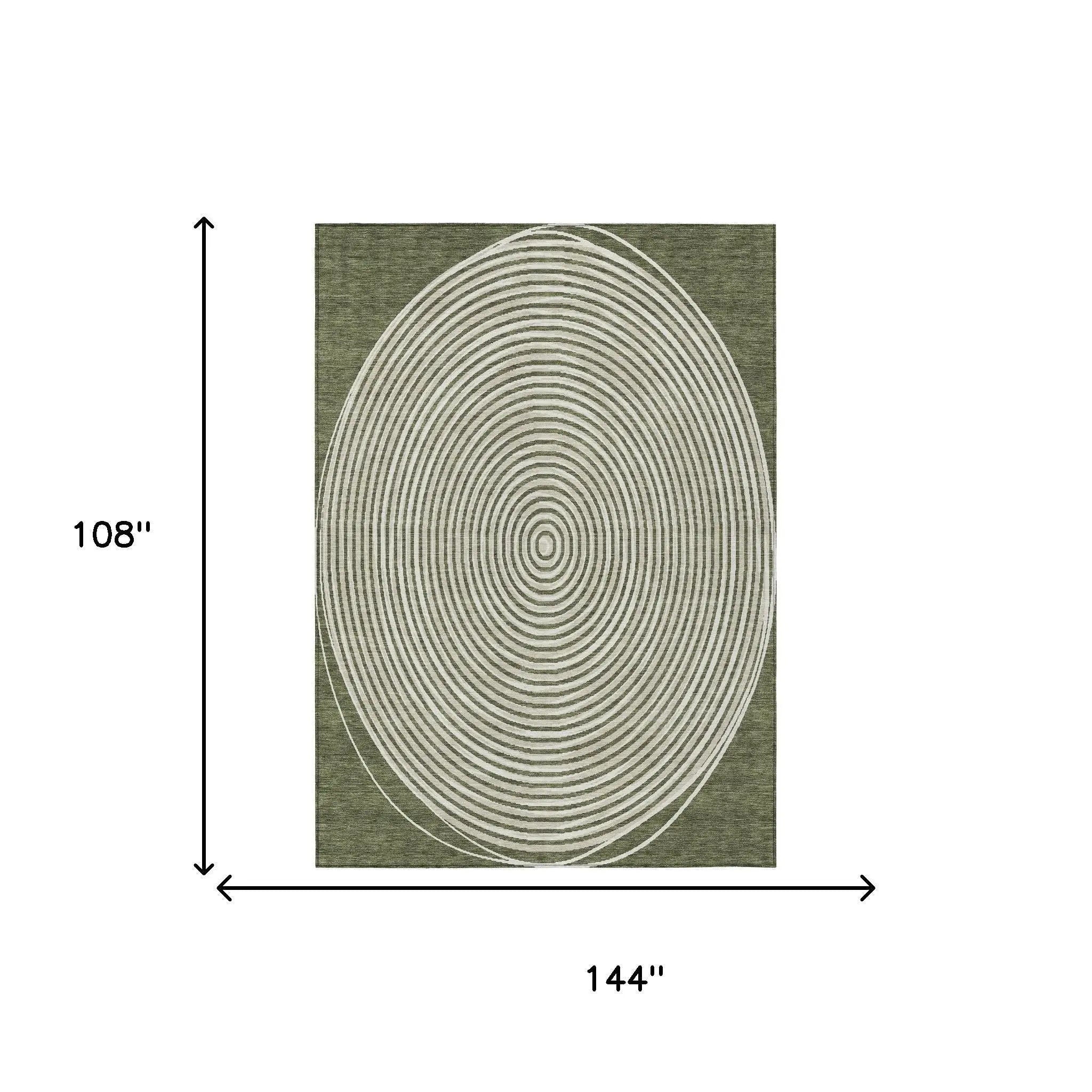 9' X 12' Olive Green And Ivory Geometric Washable Indoor Outdoor Area Rug Homeroots Outdoor