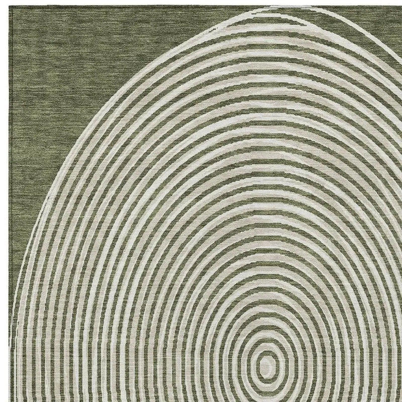 9' X 12' Olive Green And Ivory Geometric Washable Indoor Outdoor Area Rug Homeroots Outdoor