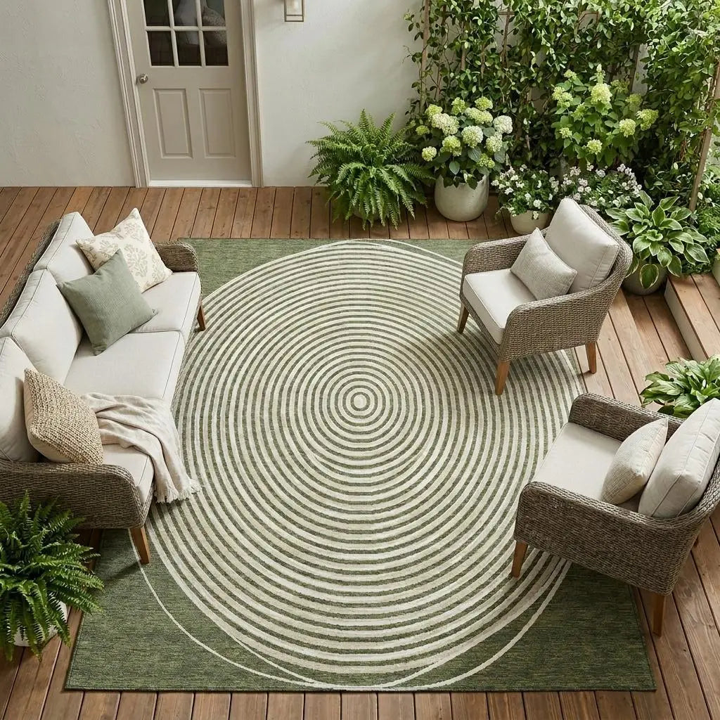 9' X 12' Olive Green And Ivory Geometric Washable Indoor Outdoor Area Rug Homeroots Outdoor