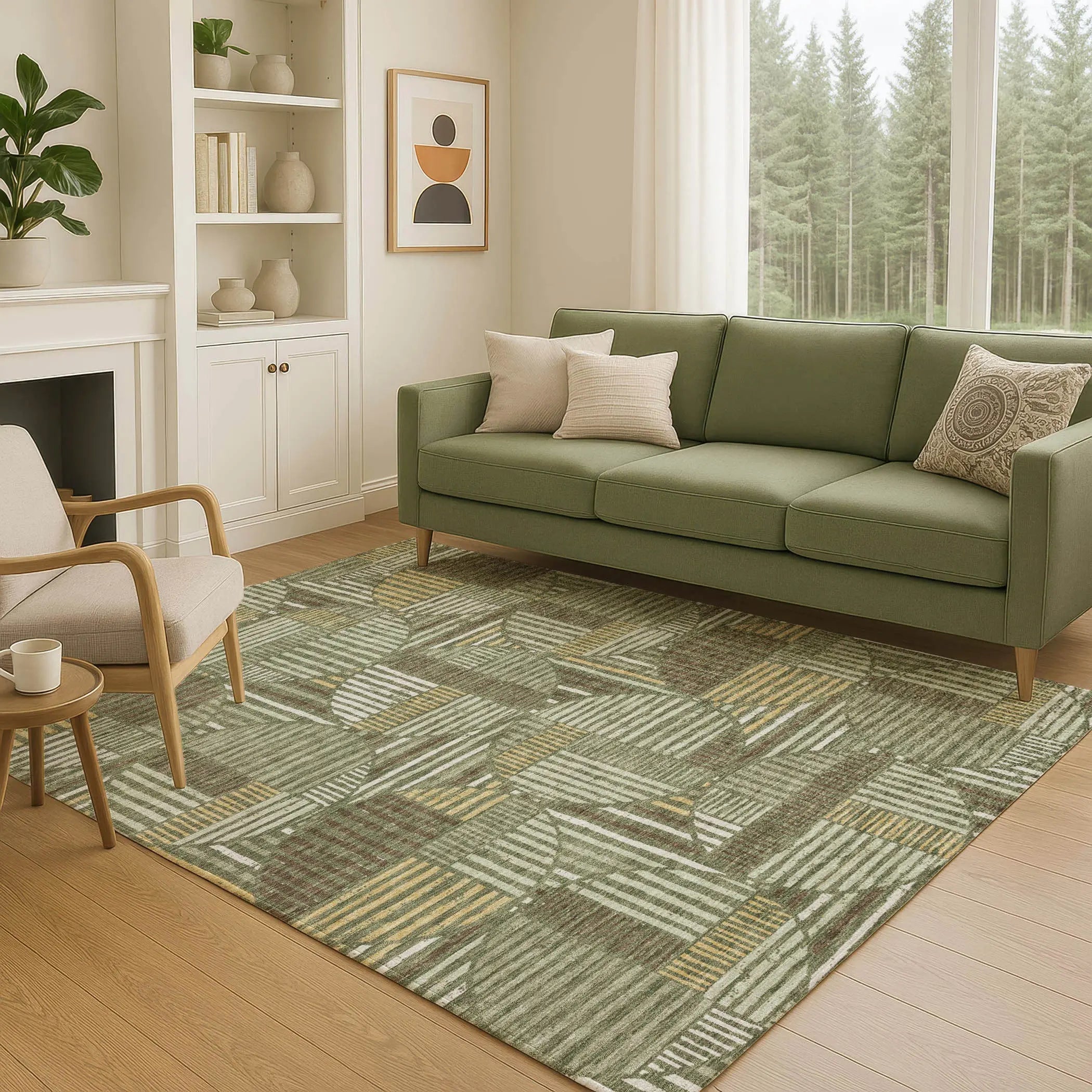 9' X 12' Olive Green And Khaki Geometric Washable Indoor Outdoor Area Rug Homeroots Outdoor