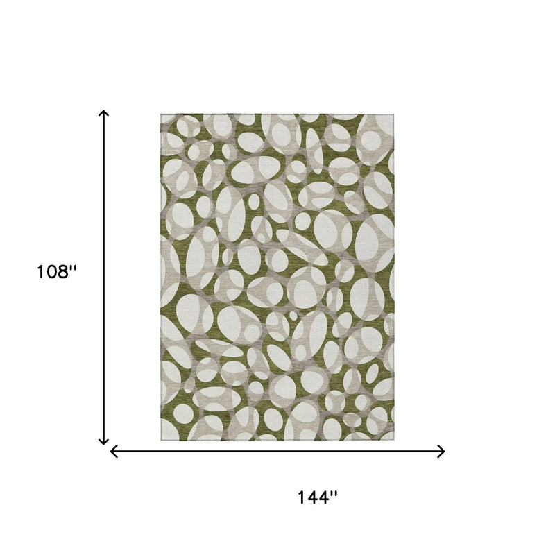 9' X 12' Olive Green And Linen Abstract Washable Indoor Outdoor Area Rug Homeroots Outdoor