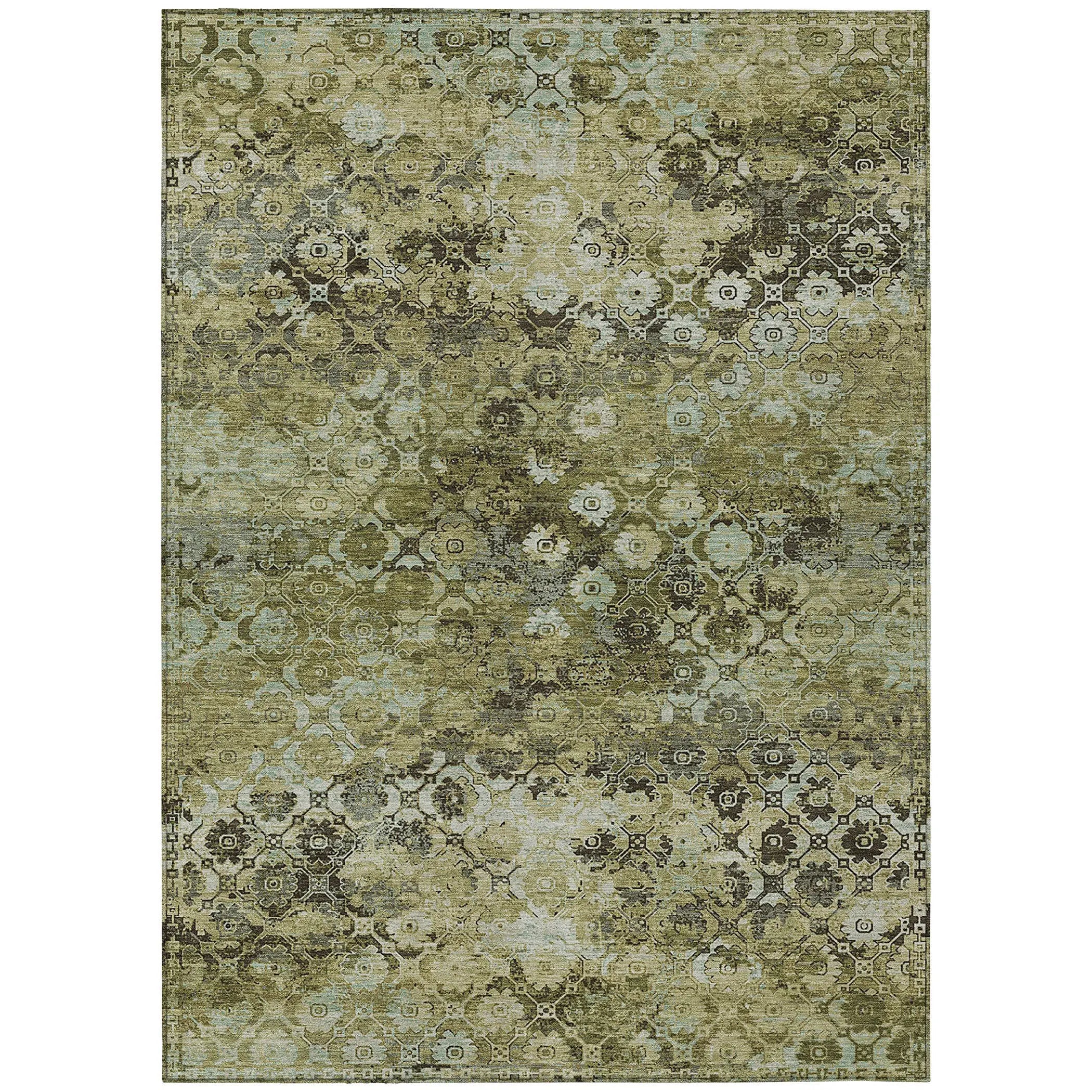 9' X 12' Olive Green And Mint Green Abstract Washable Indoor Outdoor Area Rug Homeroots Outdoor
