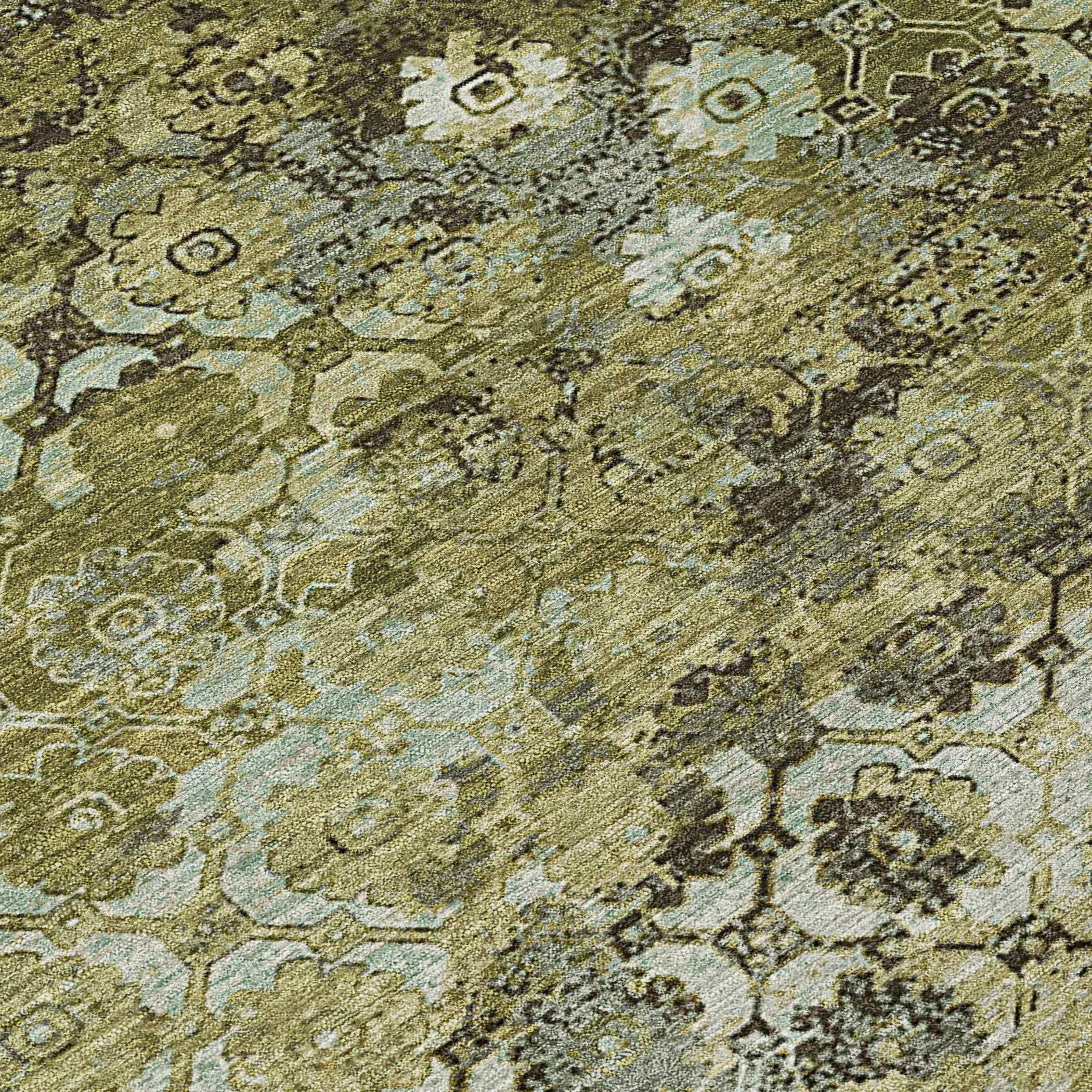 9' X 12' Olive Green And Mint Green Abstract Washable Indoor Outdoor Area Rug Homeroots Outdoor