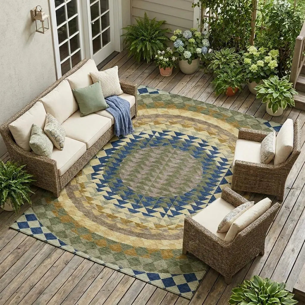 9' X 12' Olive Green And Rust Geometric Washable Indoor Outdoor Area Rug Homeroots Outdoor