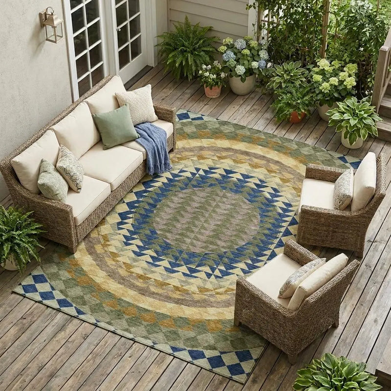9' X 12' Olive Green And Rust Geometric Washable Indoor Outdoor Area Rug Homeroots Outdoor