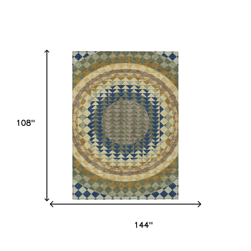 9' X 12' Olive Green And Rust Geometric Washable Indoor Outdoor Area Rug Homeroots Outdoor