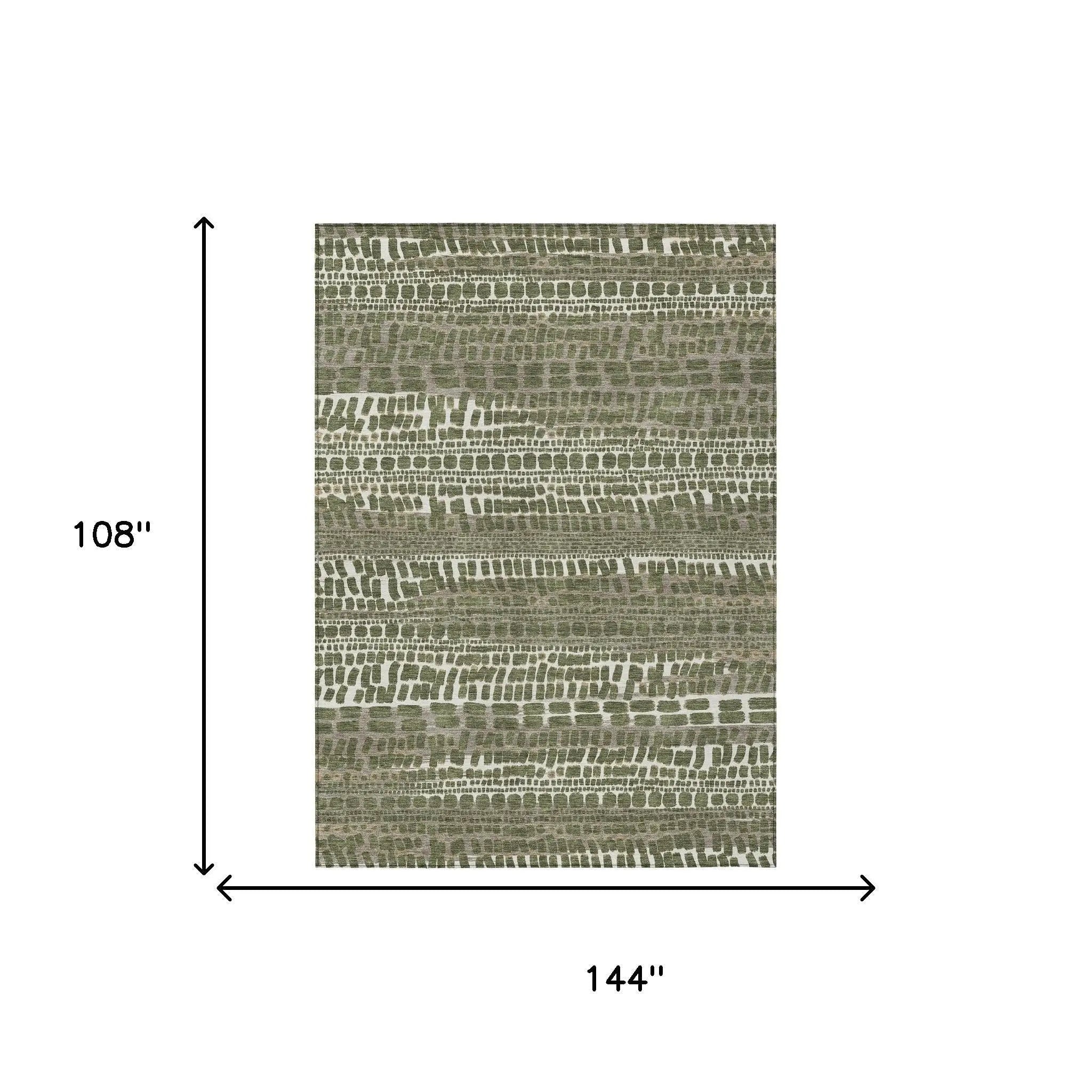 9' X 12' Olive Green And Taupe Abstract Washable Indoor Outdoor Area Rug Homeroots Outdoor