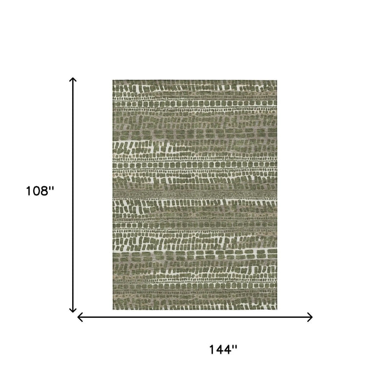 9' X 12' Olive Green And Taupe Abstract Washable Indoor Outdoor Area Rug Homeroots Outdoor