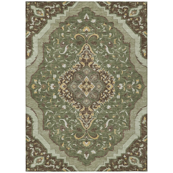 9' X 12' Olive Green And Taupe Medallion Washable Indoor Outdoor Area Rug Homeroots Outdoor