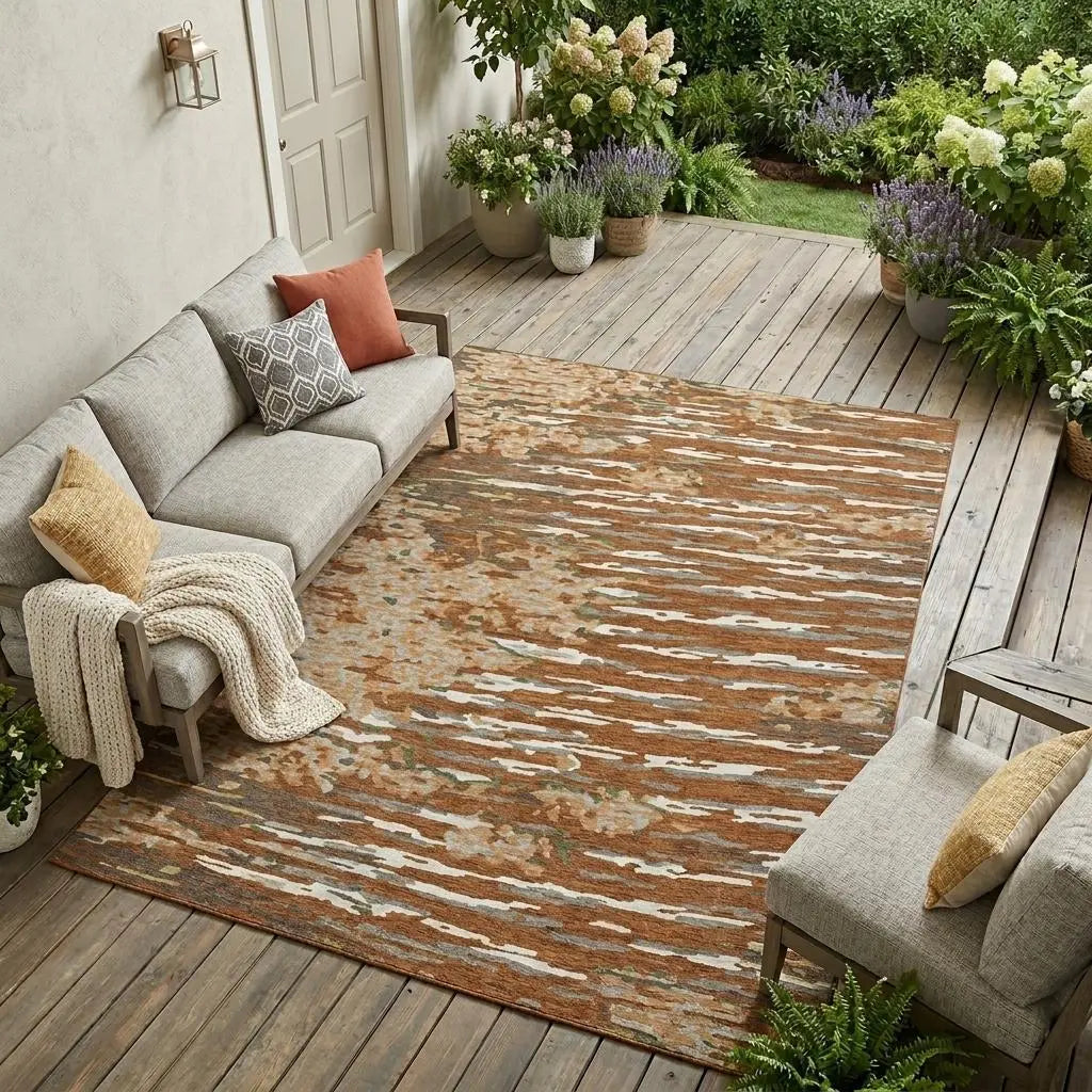 9' X 12' Orange And Beige Abstract Washable Indoor Outdoor Area Rug Homeroots Outdoor