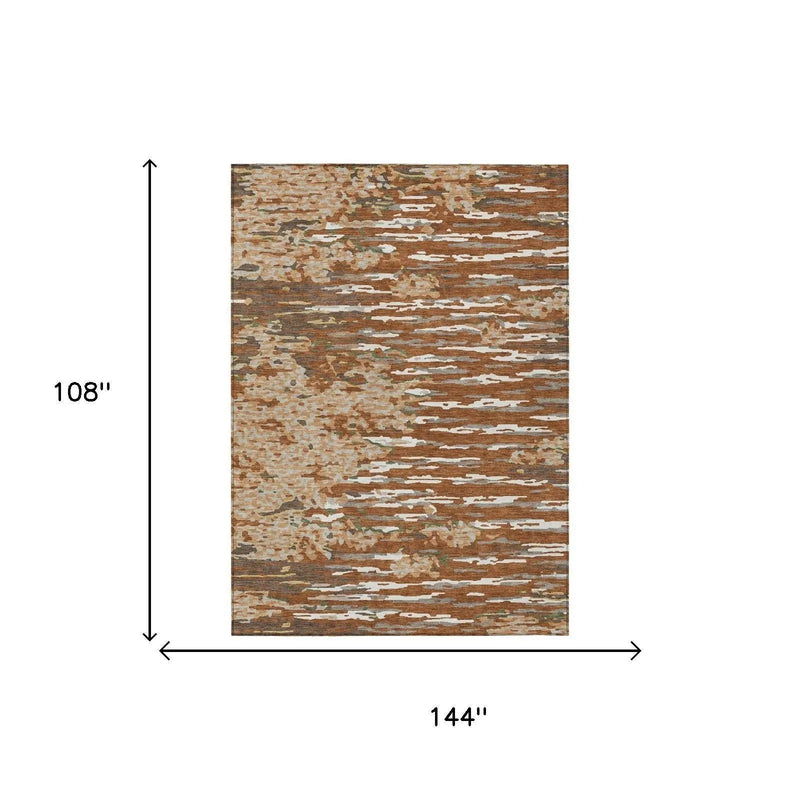 9' X 12' Orange And Beige Abstract Washable Indoor Outdoor Area Rug Homeroots Outdoor