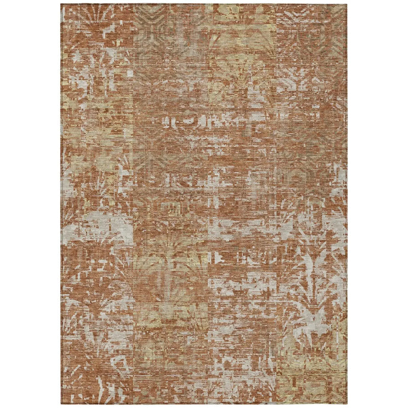 9' X 12' Orange And Beige Abstract Washable Indoor Outdoor Area Rug Homeroots Outdoor