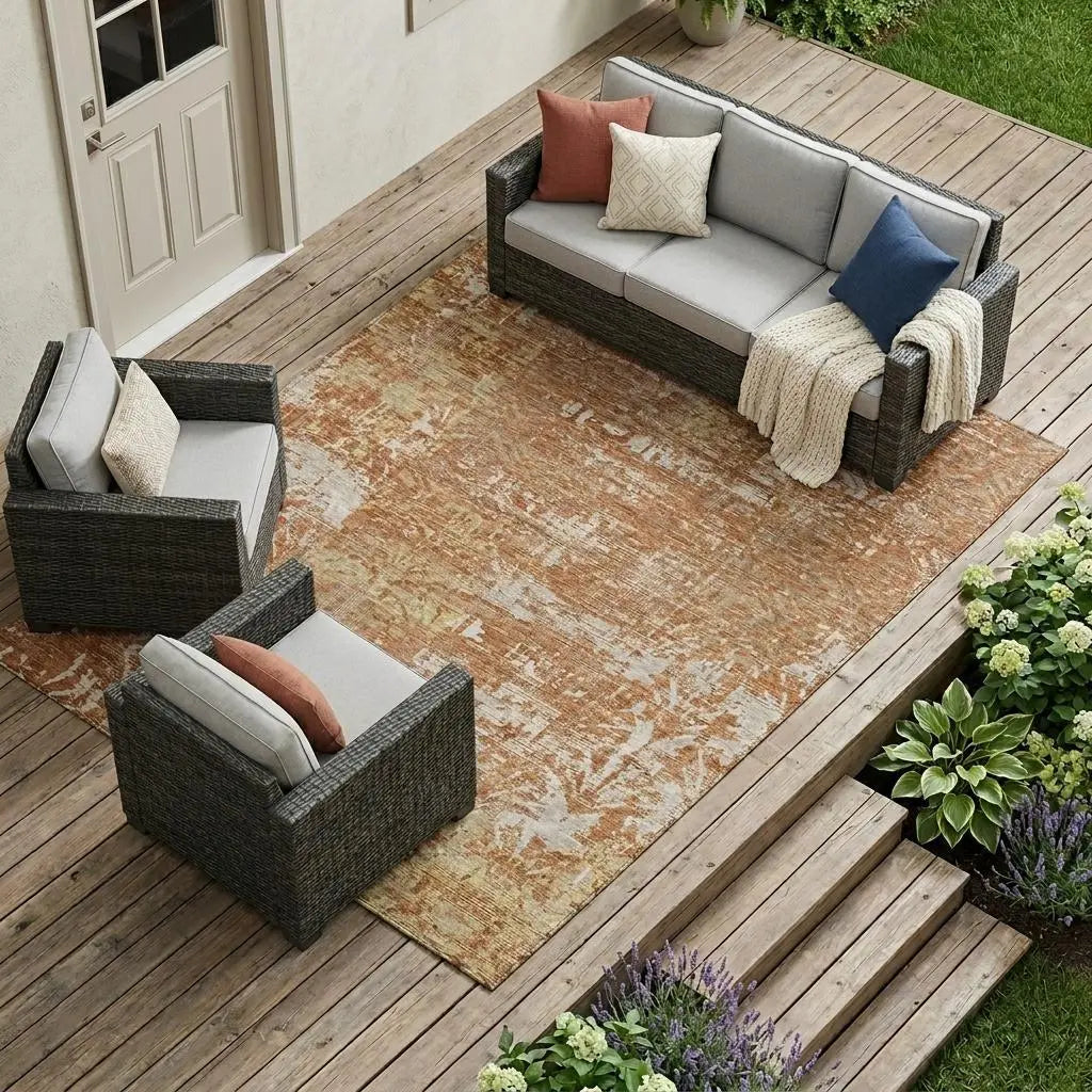 9' X 12' Orange And Beige Abstract Washable Indoor Outdoor Area Rug Homeroots Outdoor