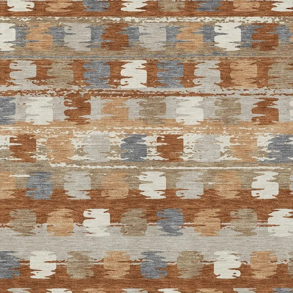 9' X 12' Orange And Beige Abstract Washable Indoor Outdoor Area Rug Homeroots Outdoor