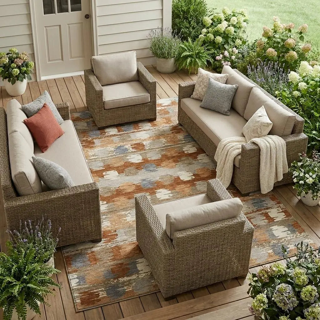 9' X 12' Orange And Beige Abstract Washable Indoor Outdoor Area Rug Homeroots Outdoor
