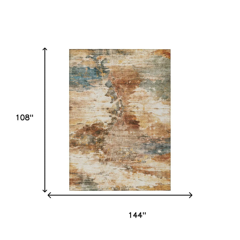 9' X 12' Orange And Beige Abstract Washable Indoor Outdoor Area Rug Homeroots Outdoor