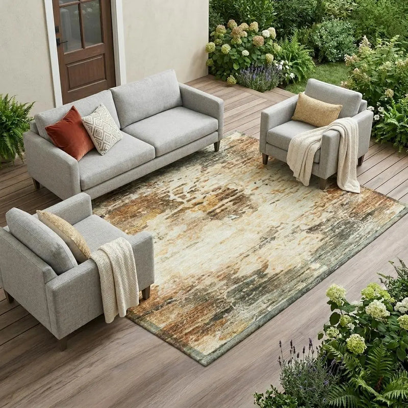 9' X 12' Orange And Beige Abstract Washable Indoor Outdoor Area Rug Homeroots Outdoor