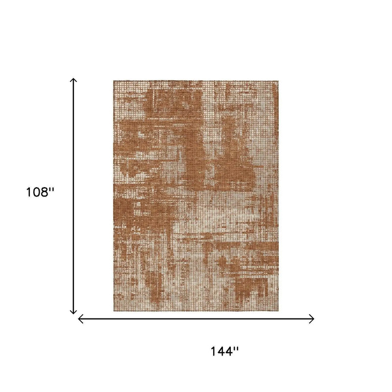 9' X 12' Orange And Beige Abstract Washable Indoor Outdoor Area Rug Homeroots Outdoor