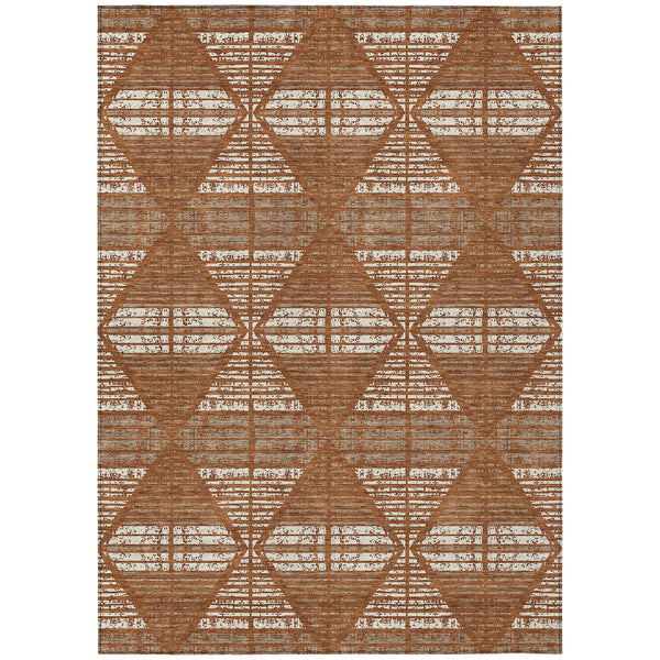 9' X 12' Orange And Beige Geometric Washable Indoor Outdoor Area Rug Homeroots Outdoor