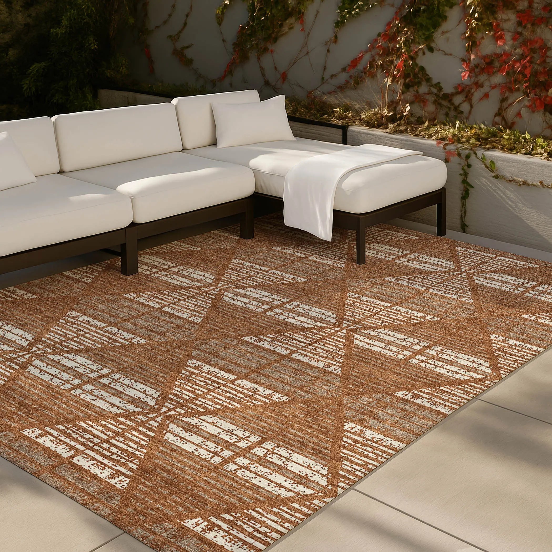 9' X 12' Orange And Beige Geometric Washable Indoor Outdoor Area Rug Homeroots Outdoor