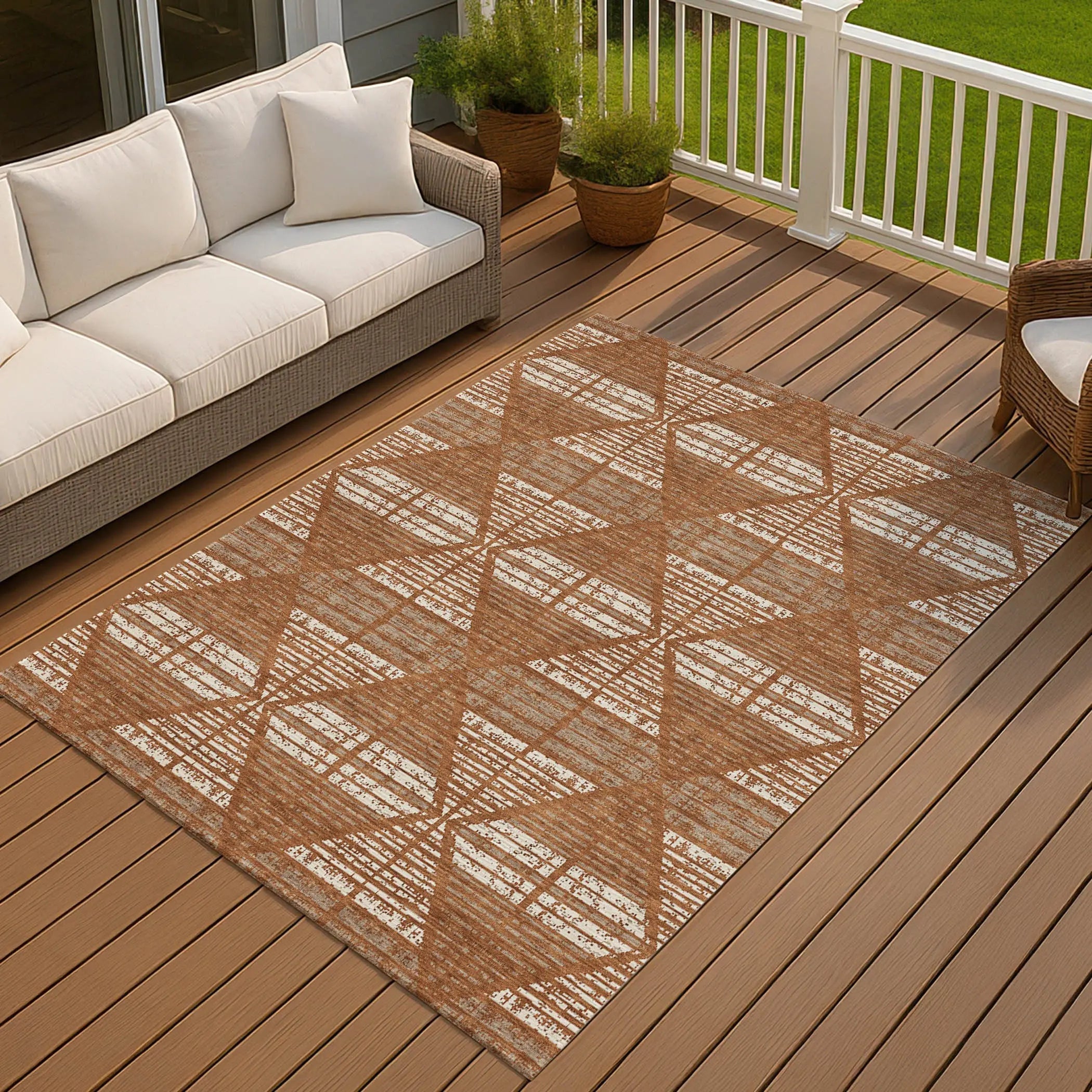 9' X 12' Orange And Beige Geometric Washable Indoor Outdoor Area Rug Homeroots Outdoor