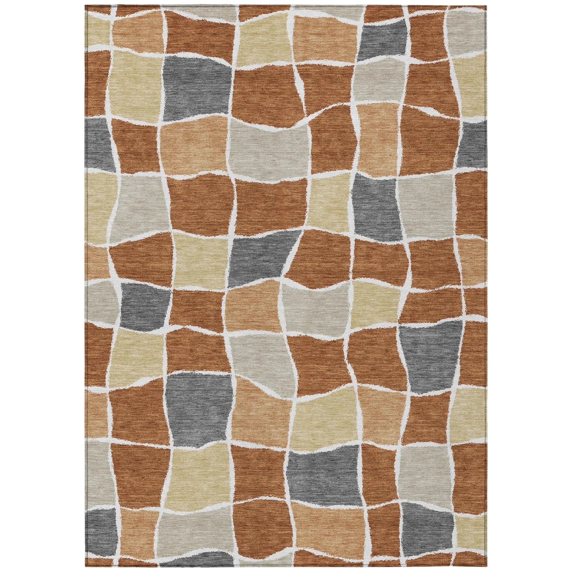 9' X 12' Orange And Beige Geometric Washable Indoor Outdoor Area Rug Homeroots Outdoor