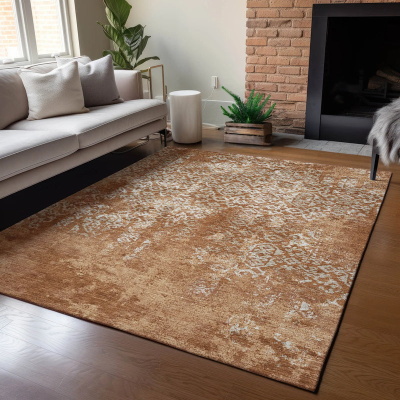 9' X 12' Orange And Beige Oriental Washable Indoor Outdoor Area Rug Homeroots Outdoor