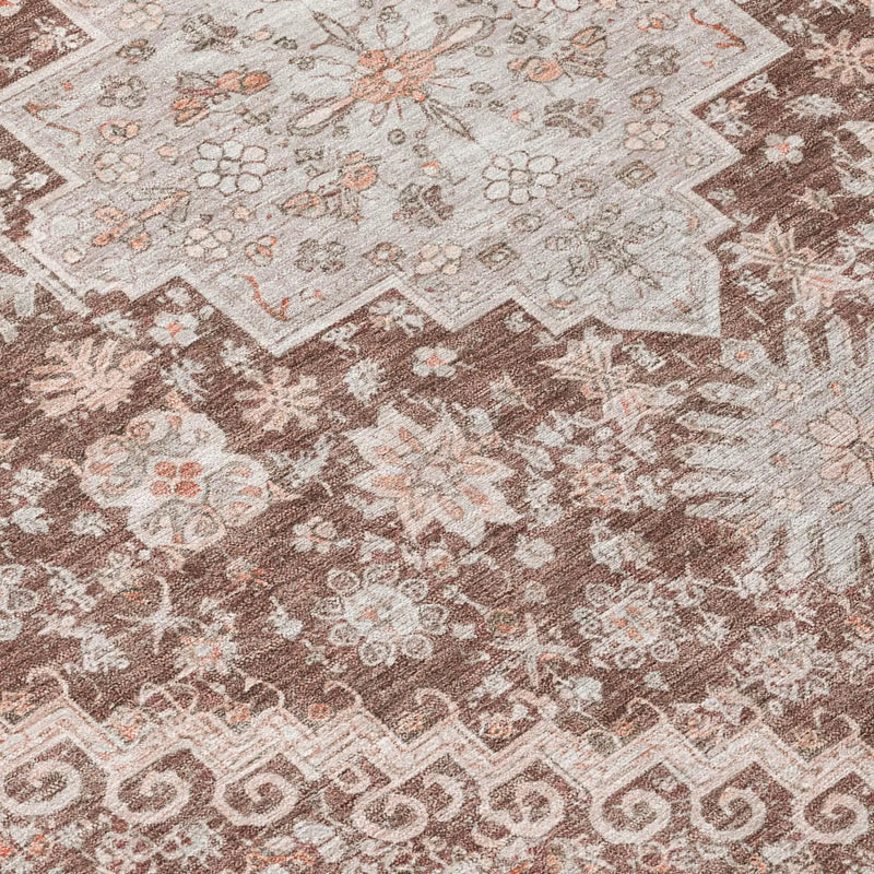 9' X 12' Orange And Beige Oriental Washable Indoor Outdoor Area Rug Homeroots Outdoor