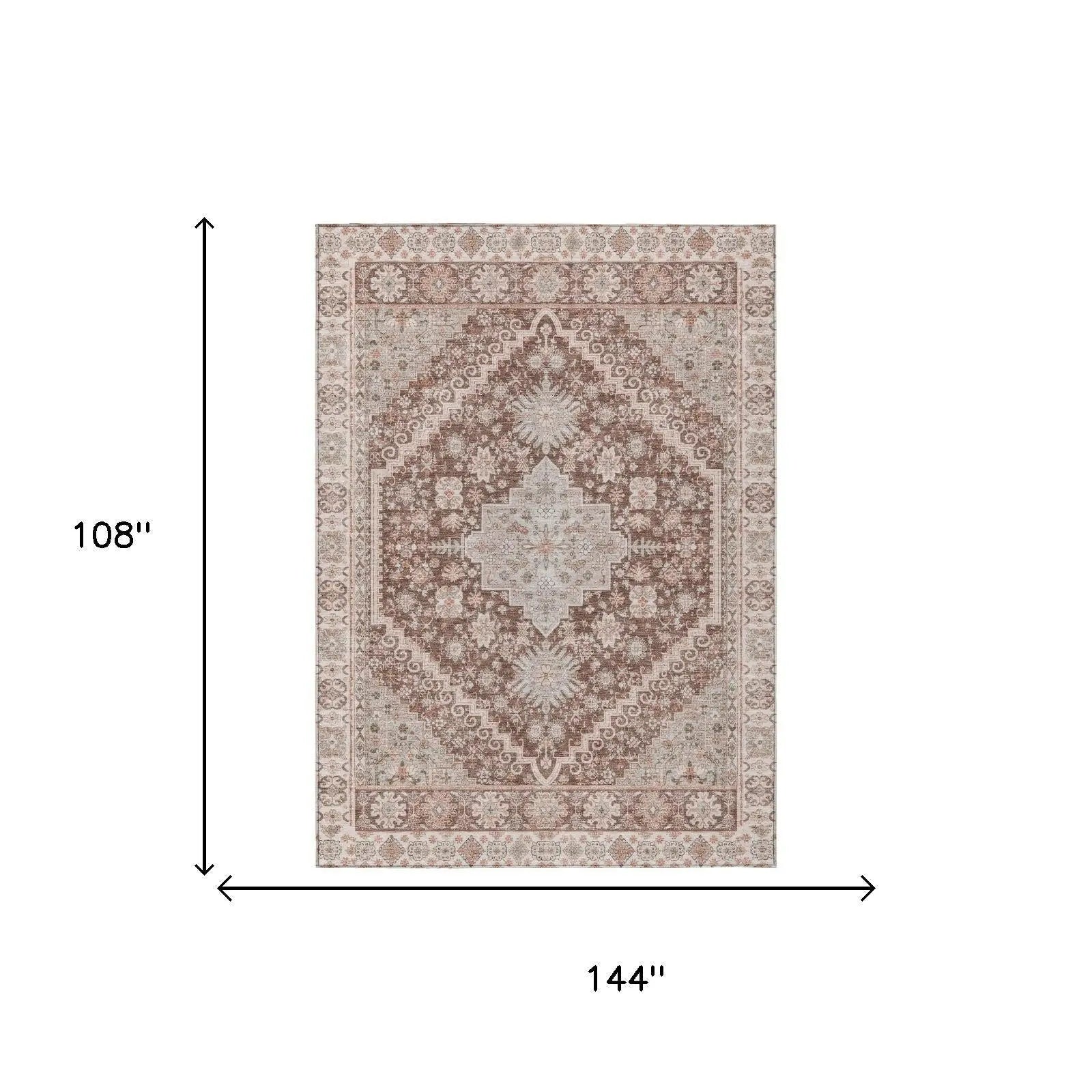 9' X 12' Orange And Beige Oriental Washable Indoor Outdoor Area Rug Homeroots Outdoor