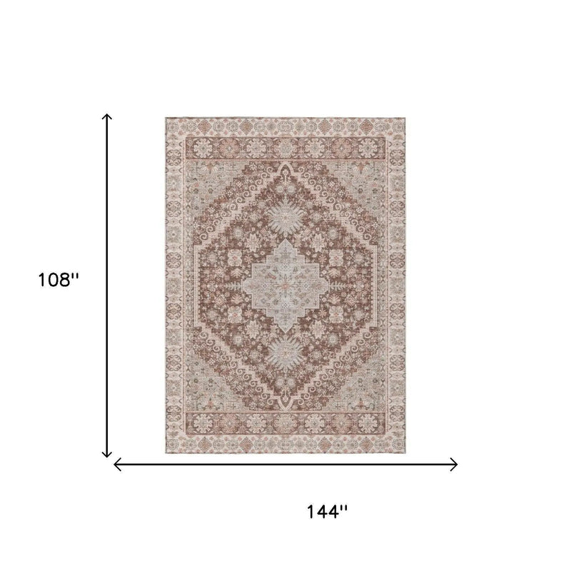 9' X 12' Orange And Beige Oriental Washable Indoor Outdoor Area Rug Homeroots Outdoor