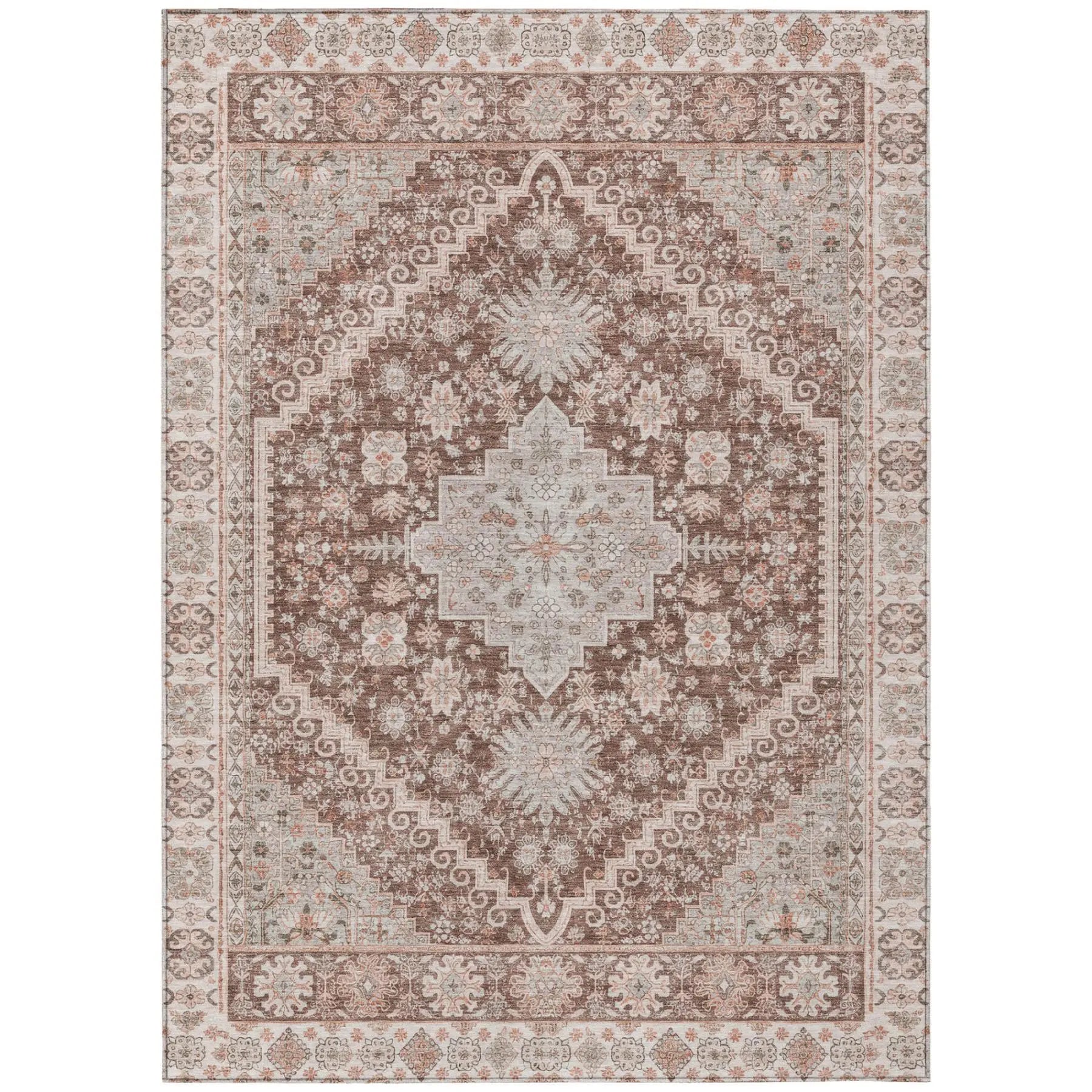 9' X 12' Orange And Beige Oriental Washable Indoor Outdoor Area Rug Homeroots Outdoor