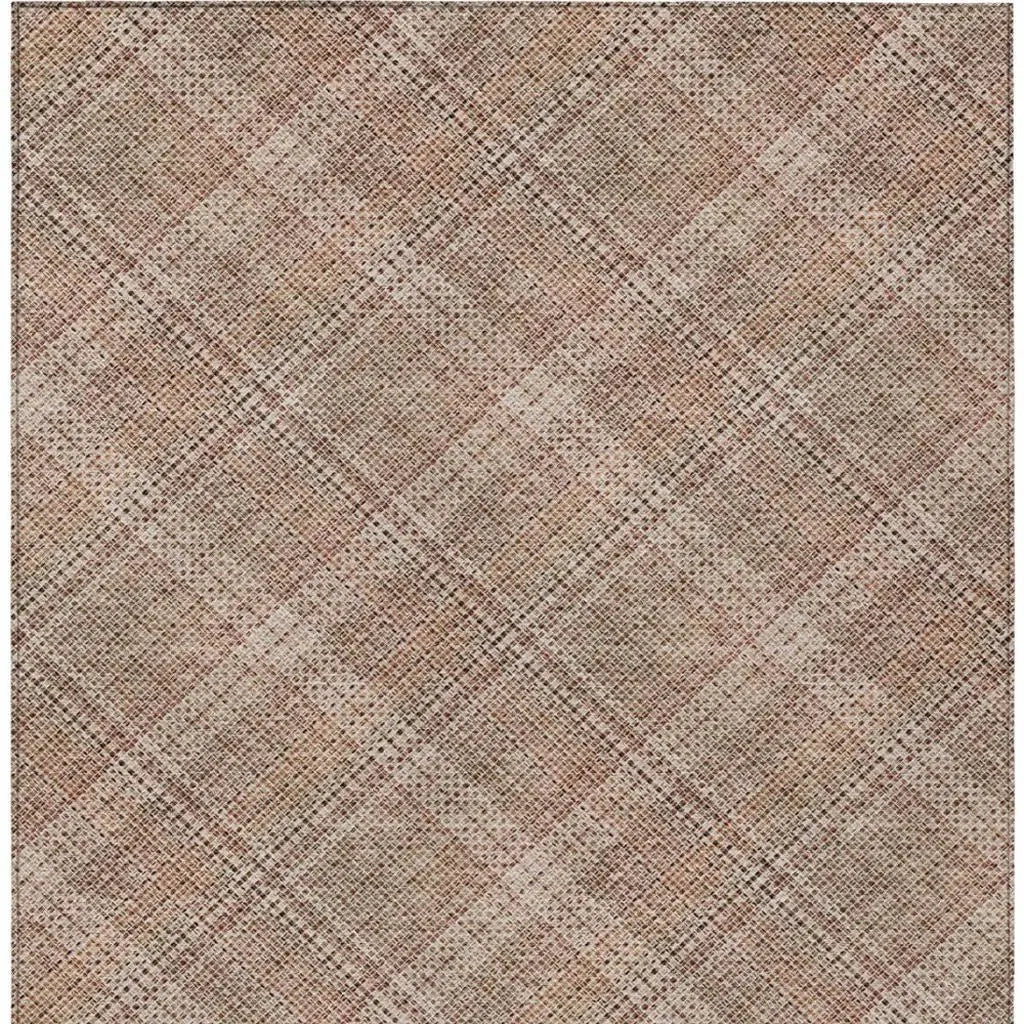 9' X 12' Orange And Beige Plaid Washable Indoor Outdoor Area Rug Homeroots Outdoor