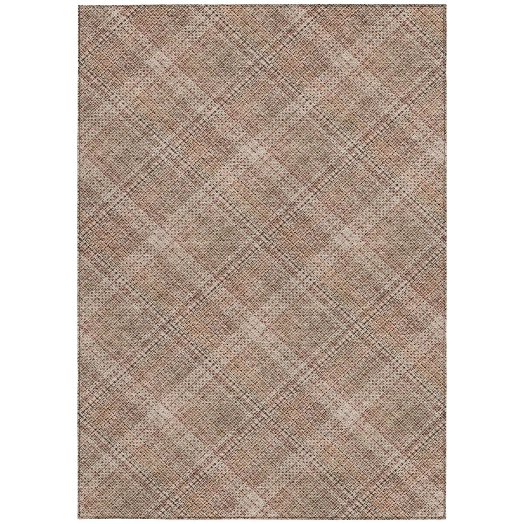 9' X 12' Orange And Beige Plaid Washable Indoor Outdoor Area Rug Homeroots Outdoor