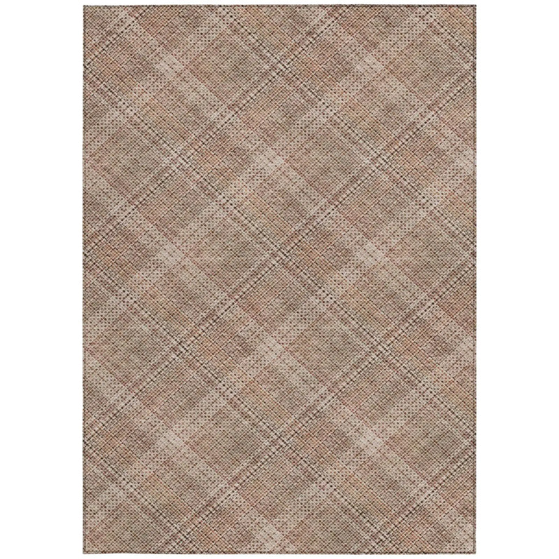 9' X 12' Orange And Beige Plaid Washable Indoor Outdoor Area Rug Homeroots Outdoor