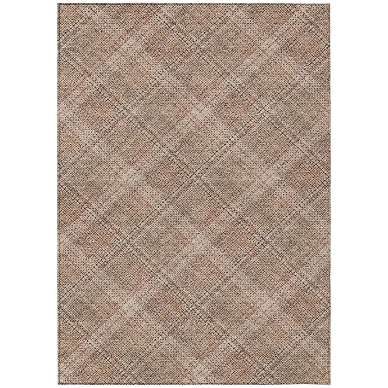 9' X 12' Orange And Beige Plaid Washable Indoor Outdoor Area Rug Homeroots Outdoor