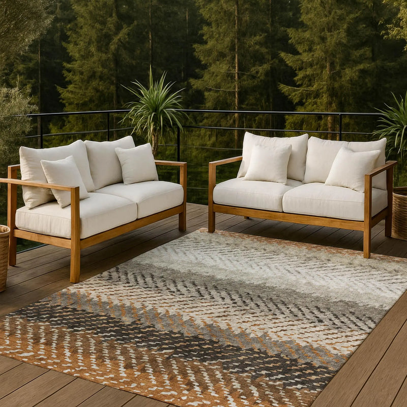 9' X 12' Orange And Beige Striped Washable Indoor Outdoor Area Rug Homeroots Outdoor