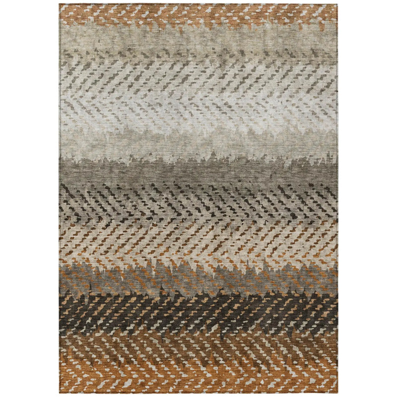 9' X 12' Orange And Beige Striped Washable Indoor Outdoor Area Rug Homeroots Outdoor