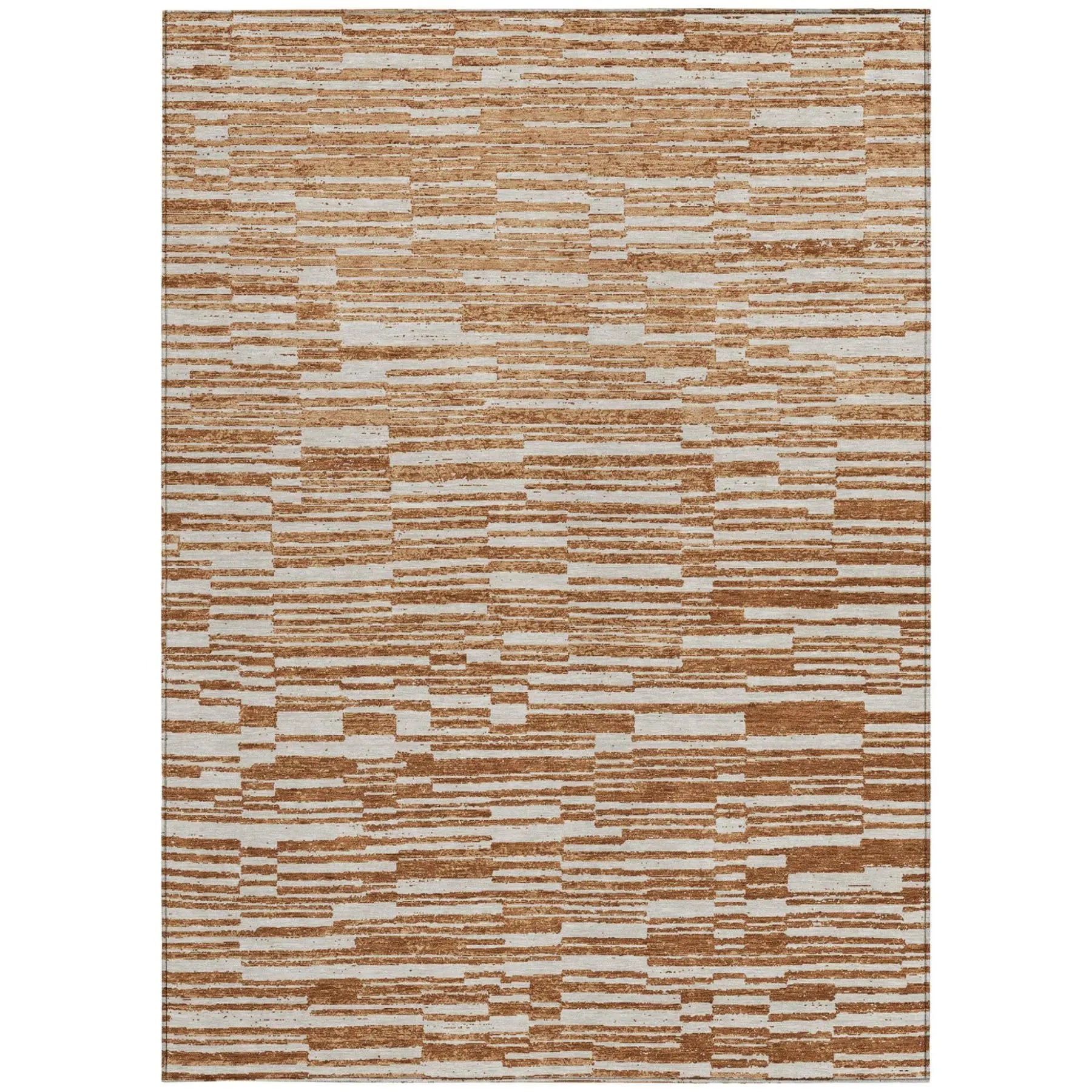 9' X 12' Orange And Beige Striped Washable Indoor Outdoor Area Rug Homeroots Outdoor