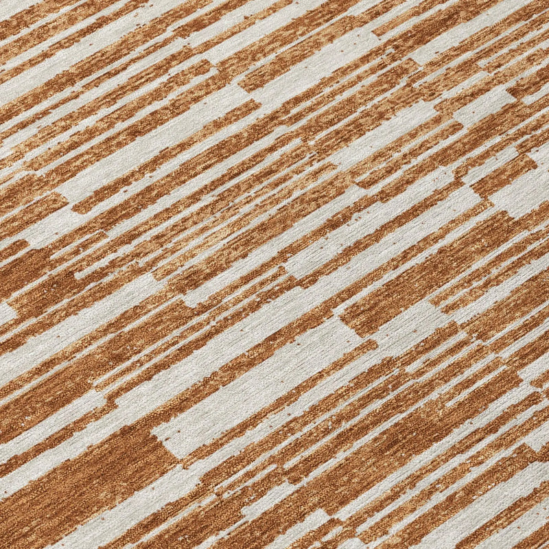 9' X 12' Orange And Beige Striped Washable Indoor Outdoor Area Rug Homeroots Outdoor